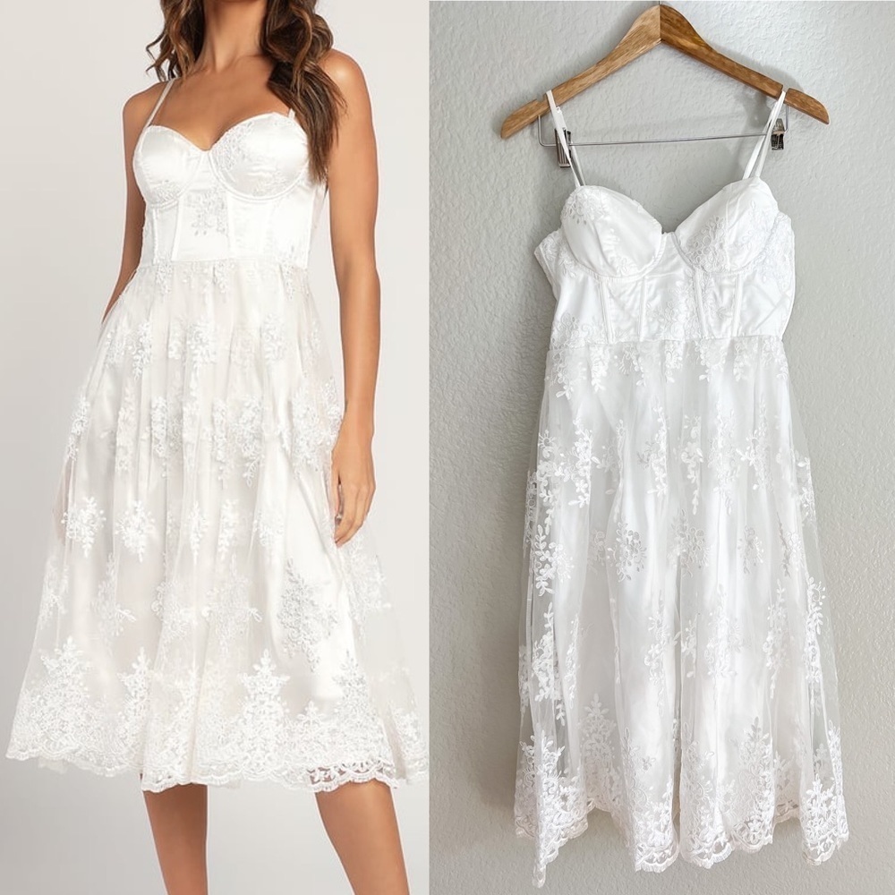 Lulu's Ivory Lace Midi Dress